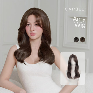 Tóc Giả Nguyên Đầu Siêu Da Lưới Lace CAPELLI Xoăn Lơi Mái Bay Màu Trầm 45cm Amy Premium Wig