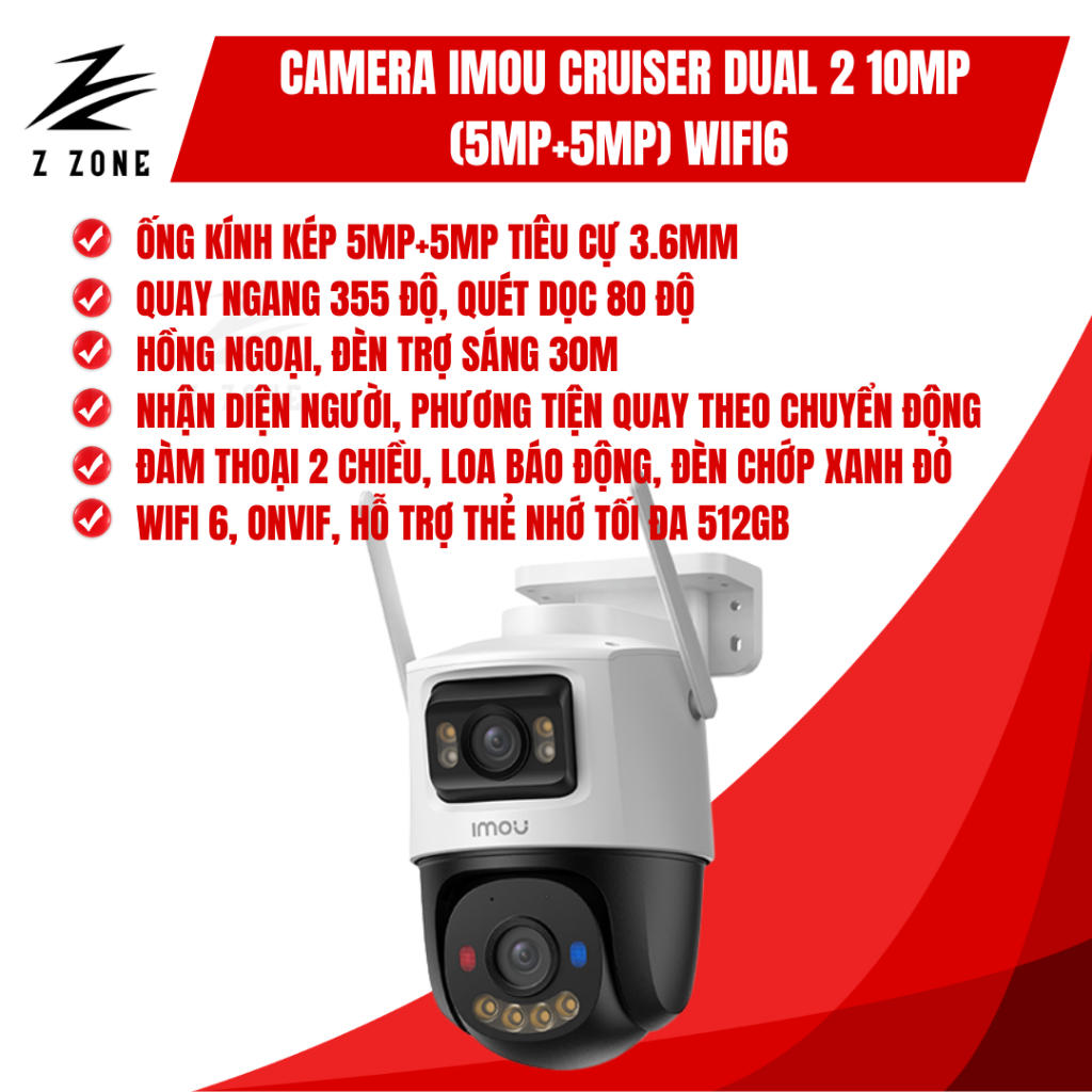 Camera Imou IPC-S7XEP-10M0WED Cruiser Dual 10MP - Quay đêm có màu, AI thông minh, Đàm thoại 2 chiều