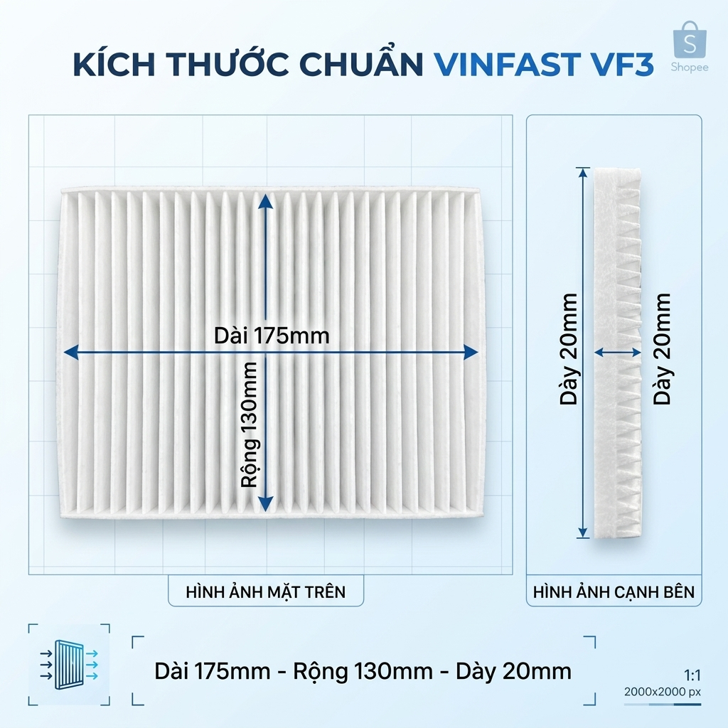 Lọc gió điều hòa cho VinFast VF3 chuẩn lọc sạch bụi mịn dễ lắp đặt (BIN34036070)