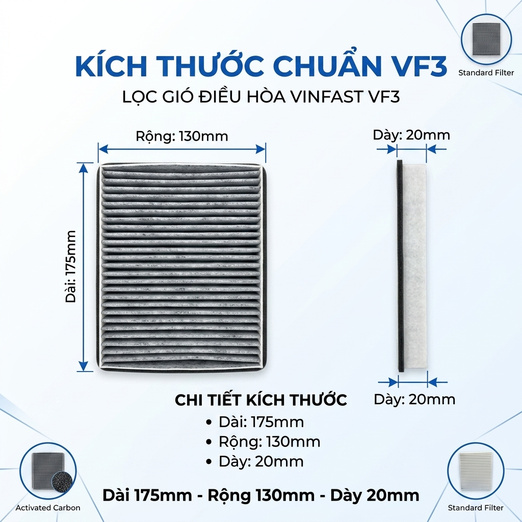 Lọc gió điều hòa cho VinFast VF3 chuẩn lọc sạch bụi mịn dễ lắp đặt (BIN34036070)