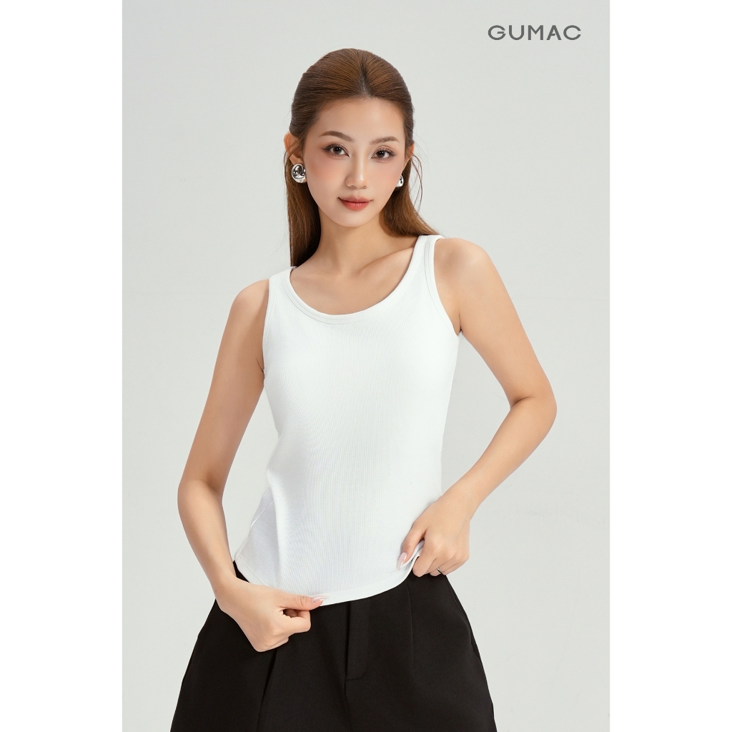 Áo Tanktop Nữ GUMAC Form Slimfit Ôm Dáng Thun Gân Có Mút Co Giãn Thoáng Mát LATG0302