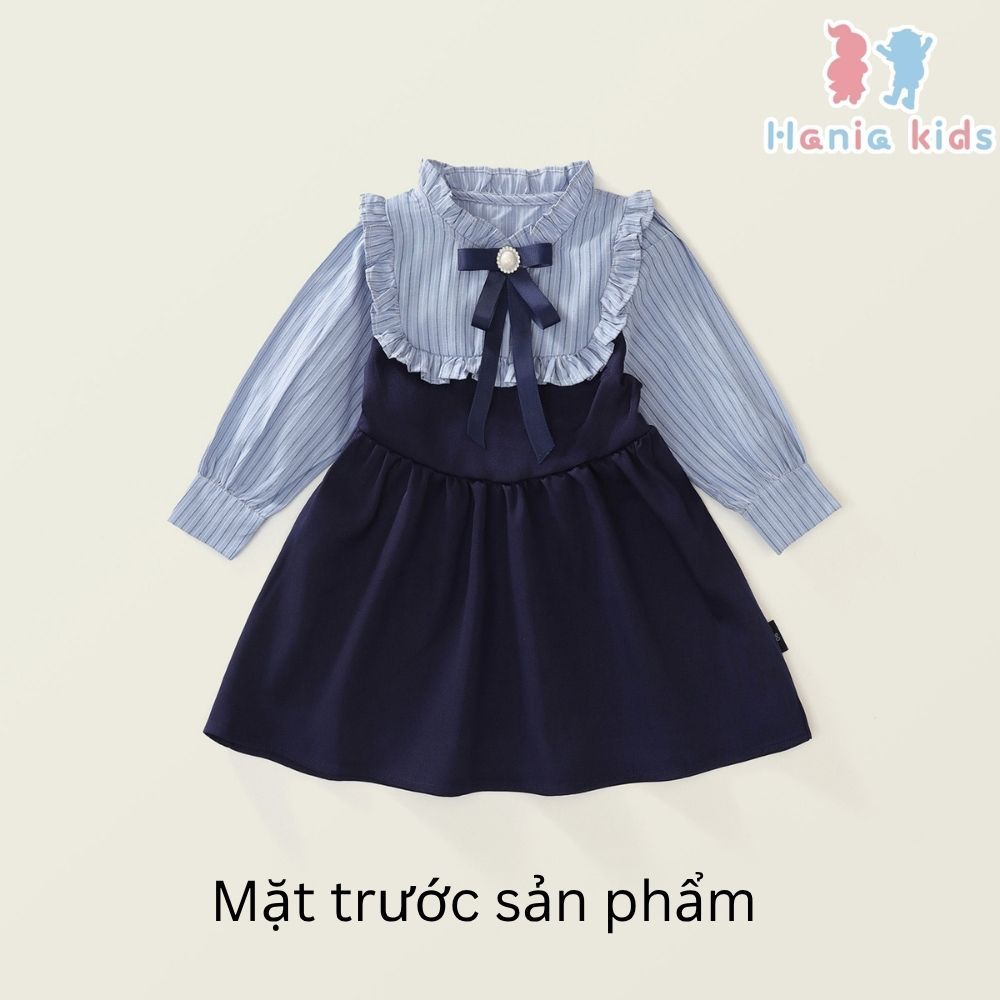 Váy Cho Bé Gái, Váy Bé Gái Hania Kids Sơ Mi Kẻ Dài Tay Cổ Nơ Tiểu Thư Đi Học Đi Chơi
