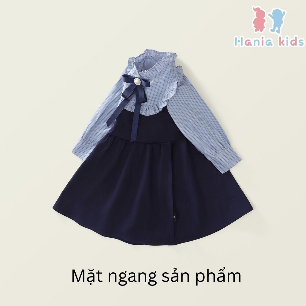 Váy Cho Bé Gái, Váy Bé Gái Hania Kids Sơ Mi Kẻ Dài Tay Cổ Nơ Tiểu Thư Đi Học Đi Chơi