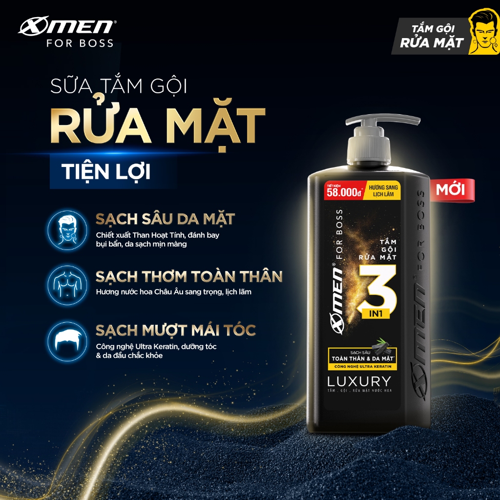 Combo Dầu gội/Tắm gội X-Men For Boss 630g + Tặng Tắm gội Luxury 150g - Hương Nước Hoa Châu Âu | BigBuy360 - bigbuy360.vn