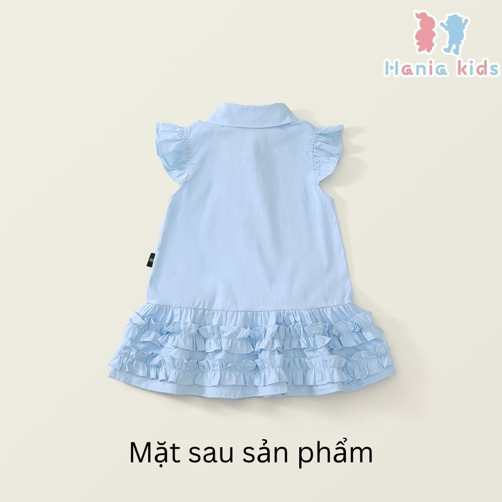 Váy Bé Gái Hania Kids Kiểu Sơ Mi Nơ Xanh Phối Bèo Tầng Dễ Thương Chất Liệu Cotton Mềm Mại