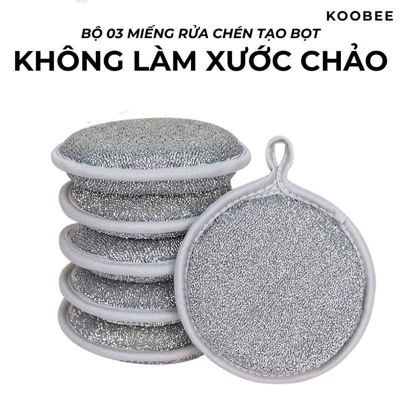 Combo 3 Bọt Biển Rửa Chén, Cọ Xoong Nồi Đa Năng KOOBEE – Tạo Bọt Mạnh, Không Trầy Xước Nồi (CSNC40)