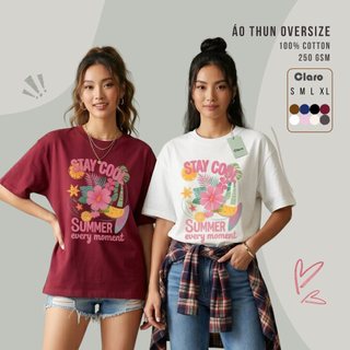 Áo Thun Oversize Nam Nữ Cotton 100% Form Rộng Unisex Áo Phông Stay Cool Summer Họa Tiết Nhiệt Đới