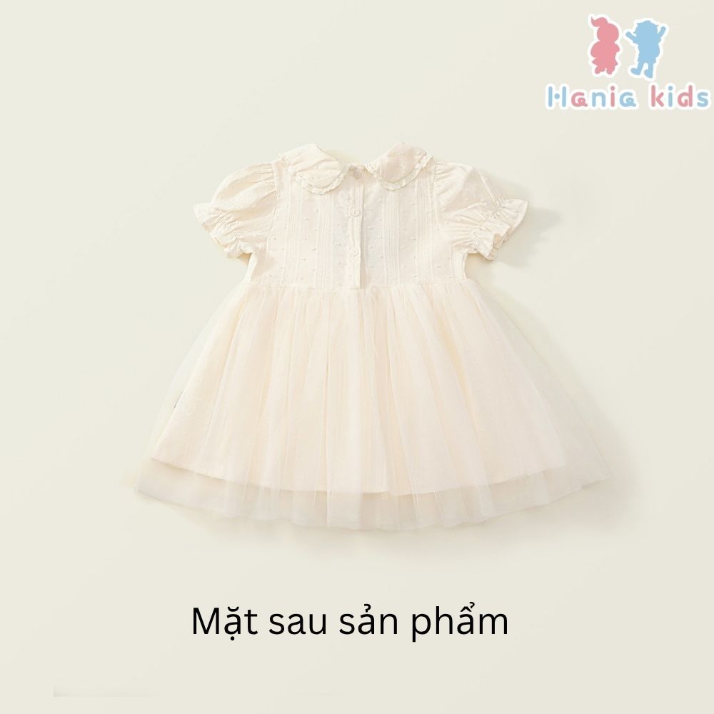 Váy Cho Bé Gái, Váy Công Chúa Phối Ren Trắng Cổ Tròn Thêu Họa Tiết Thỏ Chất Liệu Mềm Mại