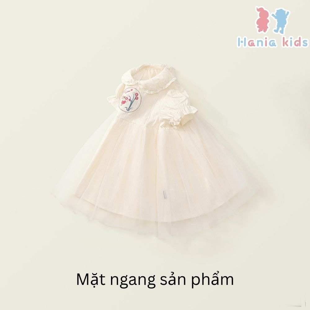 Váy Cho Bé Gái, Váy Công Chúa Phối Ren Trắng Cổ Tròn Thêu Họa Tiết Thỏ Chất Liệu Mềm Mại