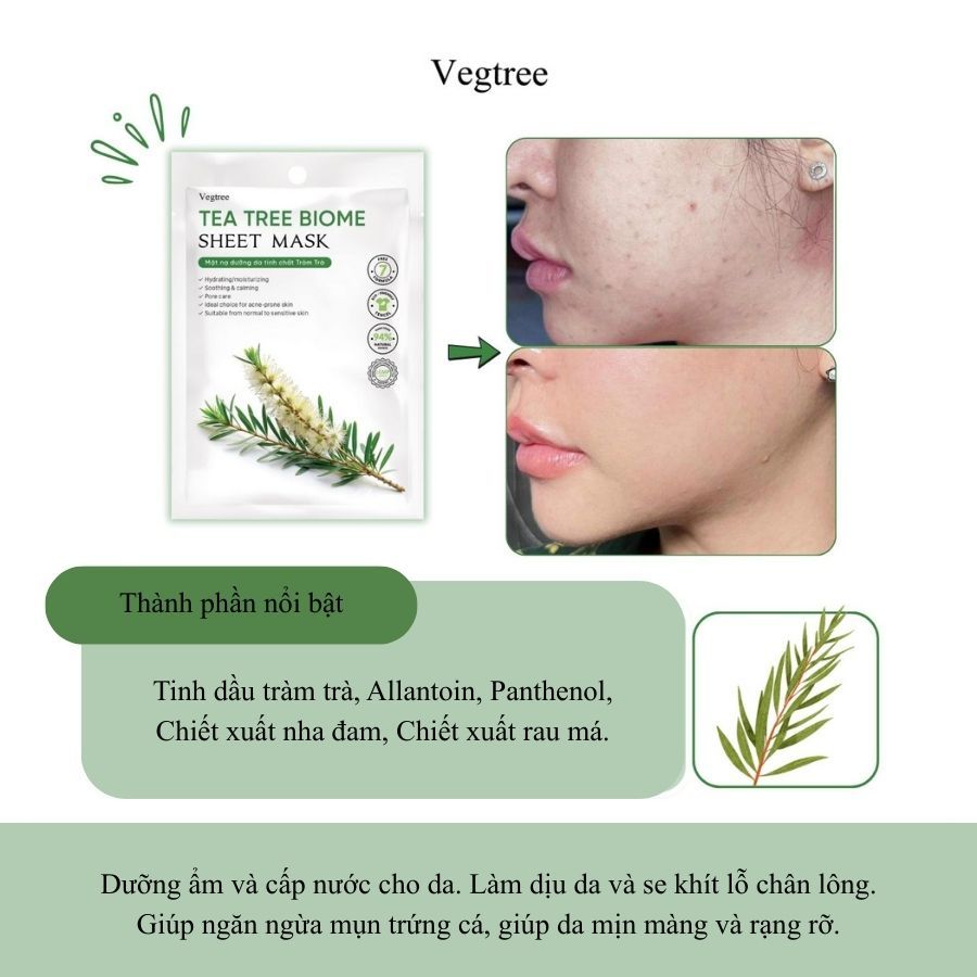 VEGTREE - MẶT NẠ DƯỠNG DA TINH CHẤT TRÀM TRÀ ( 10 MIẾNG ) - 250ML