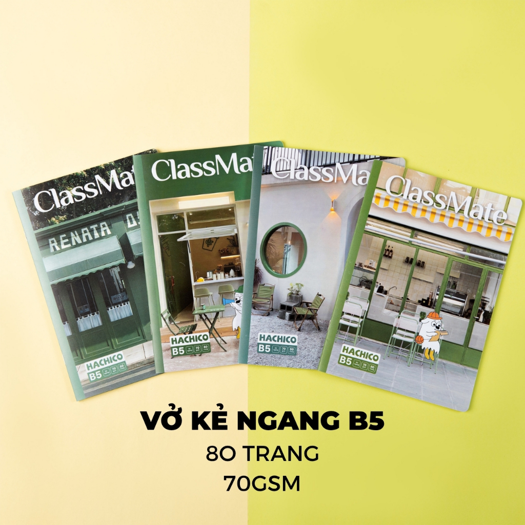 [Đơn 63K Tặg Bút] Combo 5/10 Vở Kẻ Ngang Hachico ClassMate Bìa Nhựa Chống Nước, Vở Viết B5, 70gsm, Giấy Mịn Ghi Chép