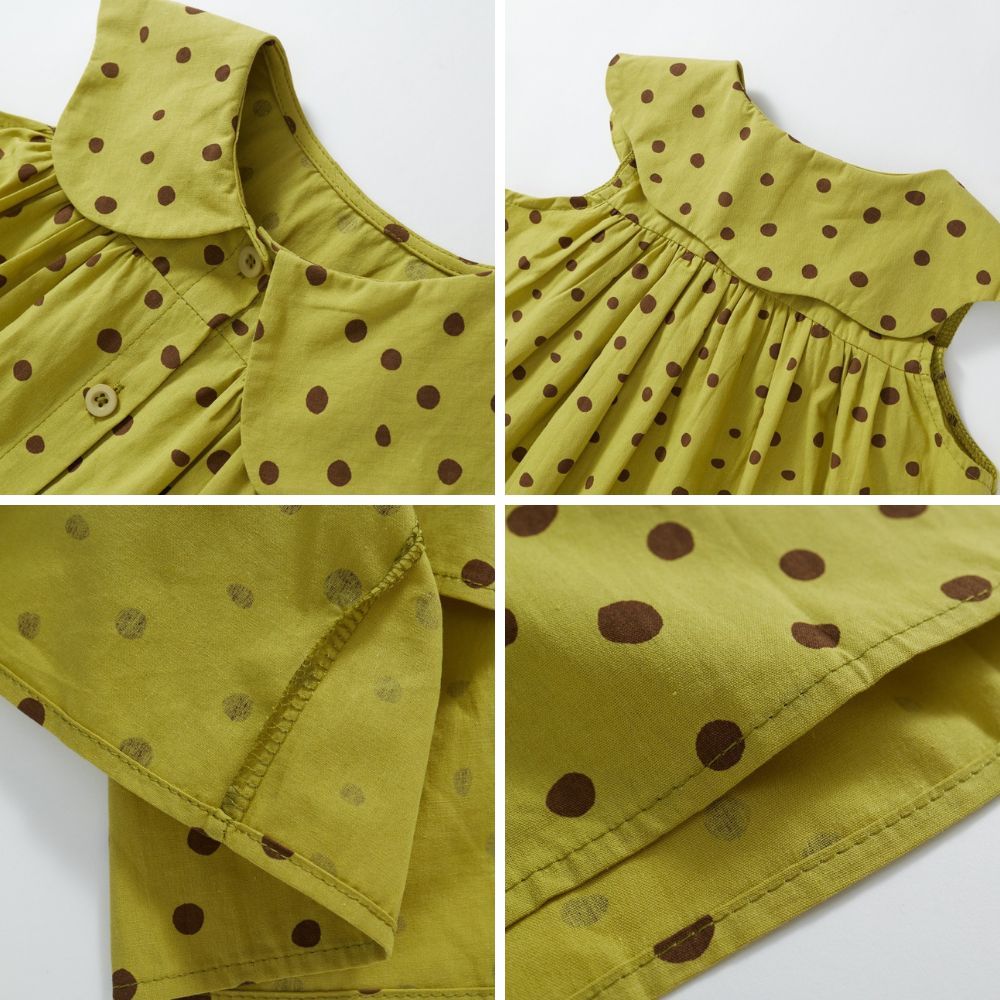 Váy Cho Bé Gái, Váy Bé Gái Chấm Bi Thiết Kế Tiểu Thư Cổ Bèo Chất Liệu Cotton Mềm Mại