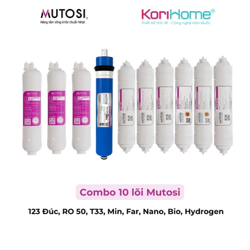 Bộ 10 lõi lọc nước Mutosi dùng cho máy lọc nước gia đình với bộ thô Mutosi đúc, RO 50, 6 lõi khoáng - Chính hãng