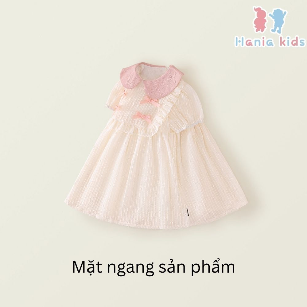 Váy Cho Bé Gái, Váy Tiểu Thư Hania Kids Cổ Tròn Đính Nơ Nhẹ NhàngCho Bé Chất Liệu Voan 2 Lớp Mềm Mại