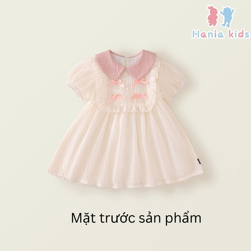 Váy Cho Bé Gái, Váy Tiểu Thư Hania Kids Cổ Tròn Đính Nơ Nhẹ NhàngCho Bé Chất Liệu Voan 2 Lớp Mềm Mại