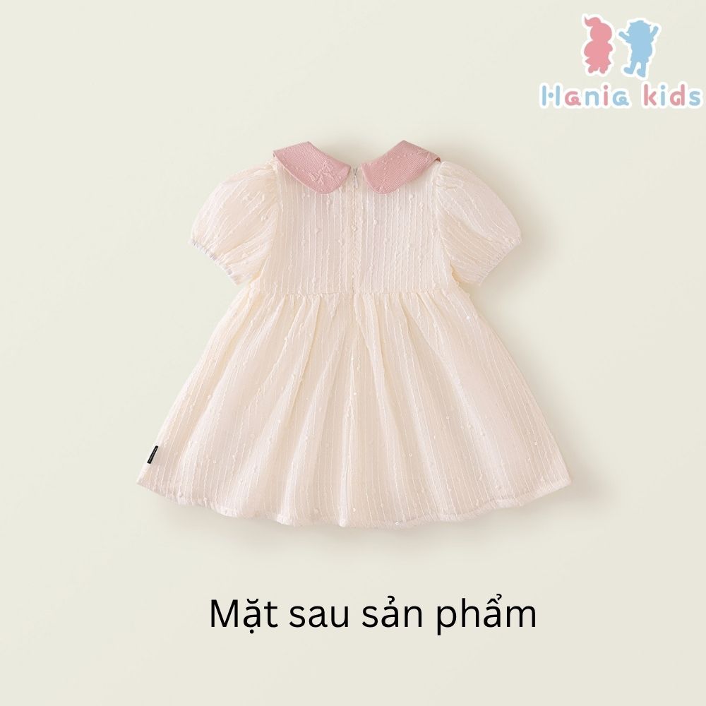 Váy Cho Bé Gái, Váy Tiểu Thư Hania Kids Cổ Tròn Đính Nơ Nhẹ NhàngCho Bé Chất Liệu Voan 2 Lớp Mềm Mại