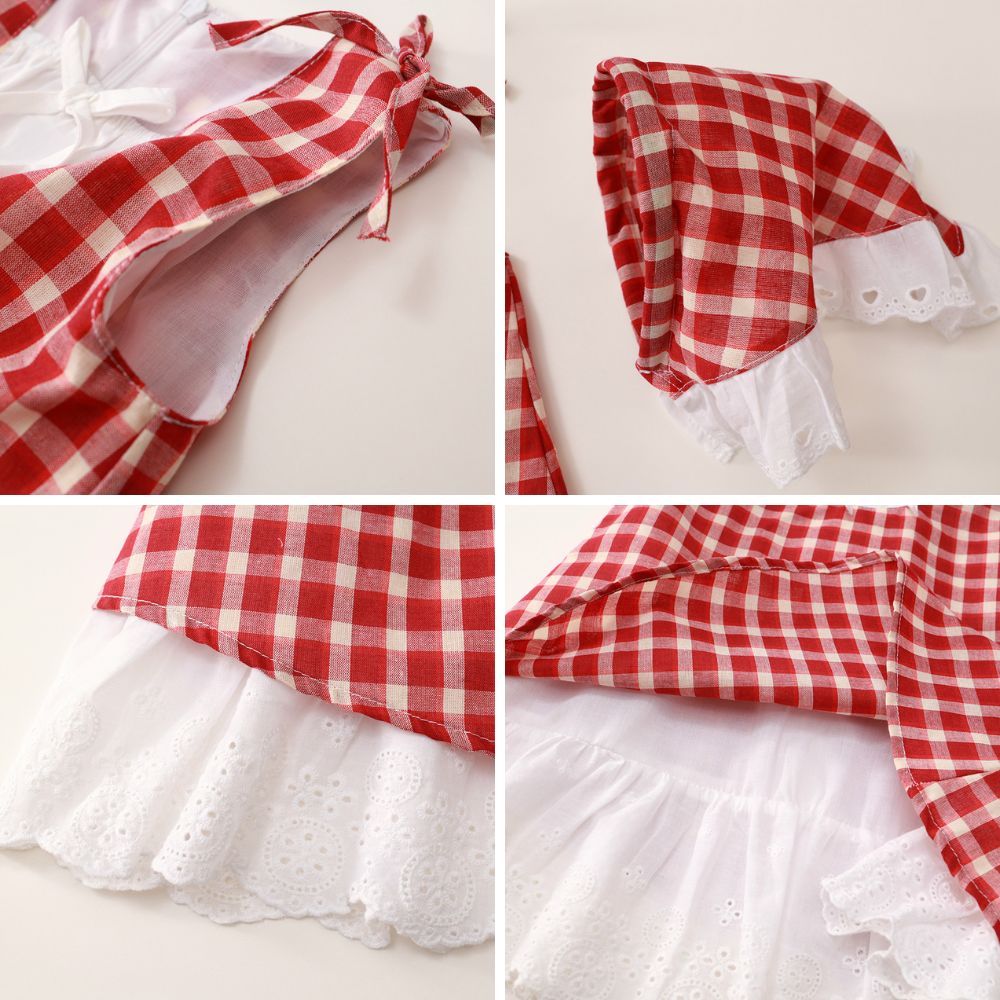 [TẶNG TUBAN] Váy Cho Bé Gái, Váy Suông Thiết Kế Kẻ Caro Phối Ren Nổi Bật Chất Liệu Cotton Mềm Mại