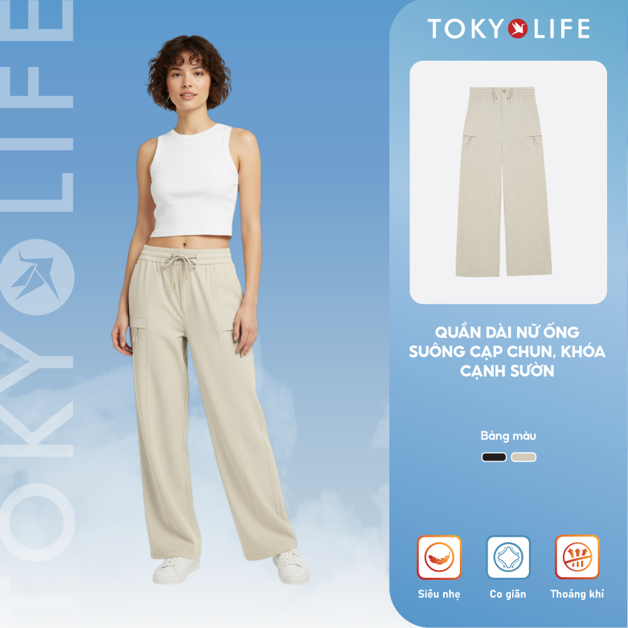 Quần dài ống suông Nữ TOKYOLIFE cạp chun form ống suông khóa cạnh sườn mẫu mới nhất 40002390