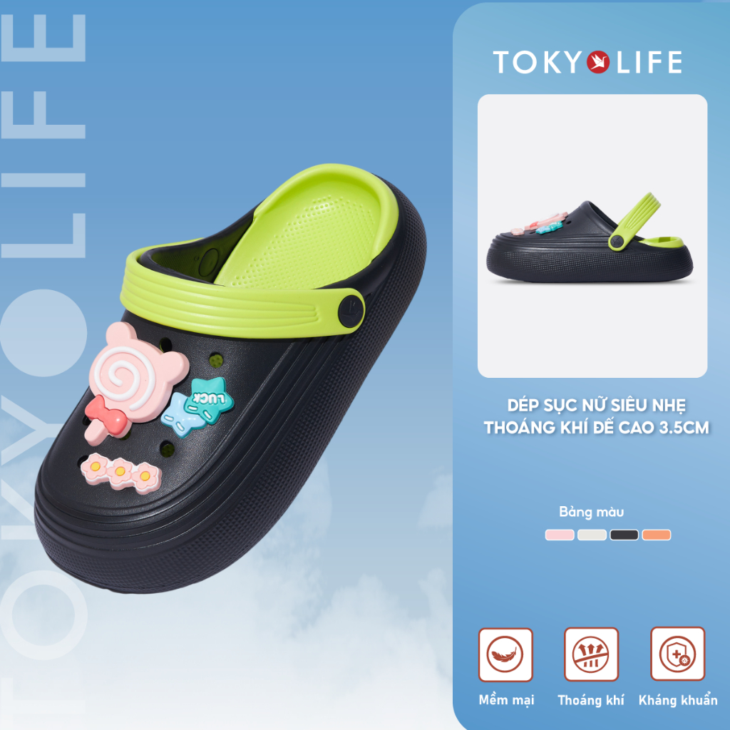 Dép sục nữ TOKYOLIFE siêu nhẹ thoáng khí êm chân đế cao 3.5cm 40004700