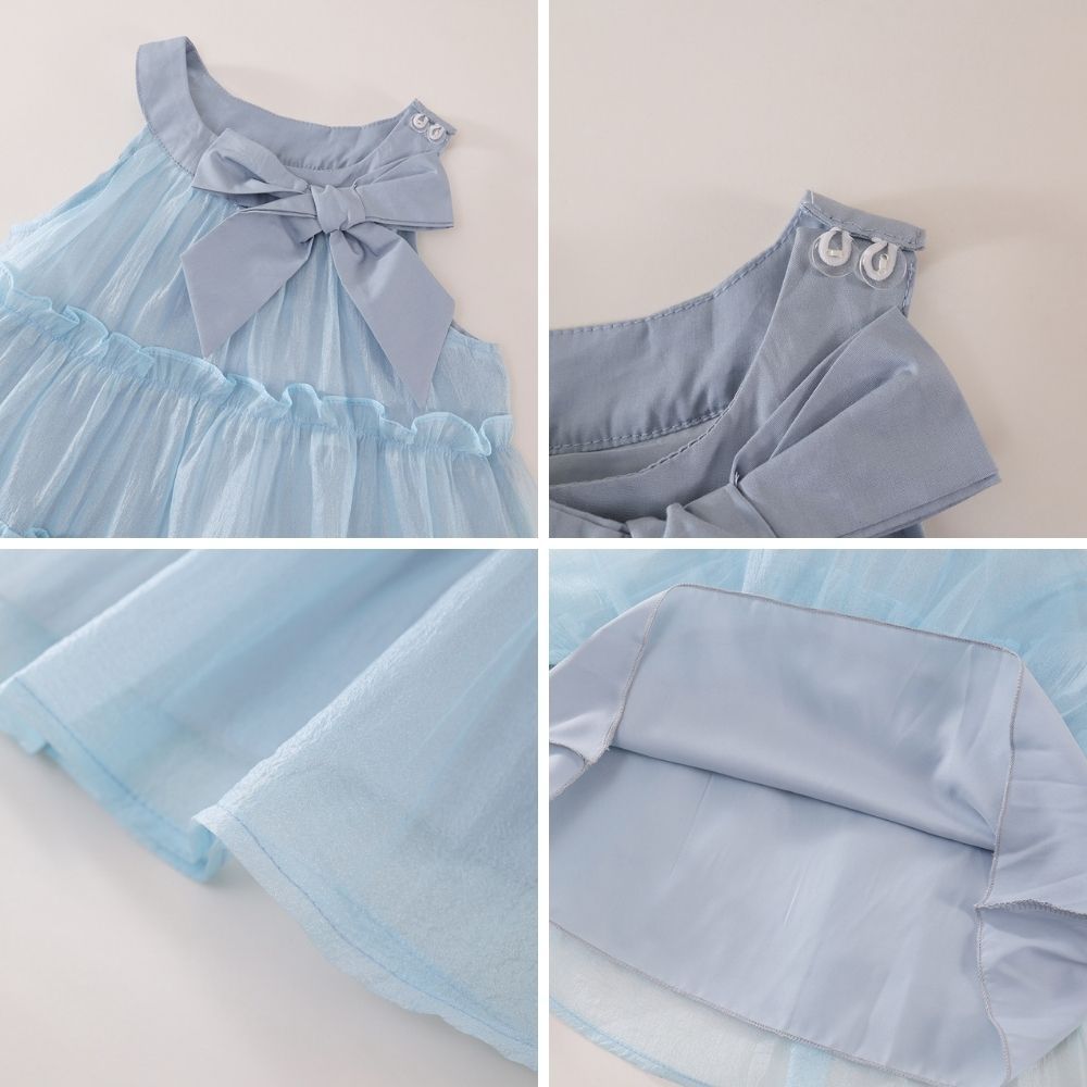Váy Cho Bé Gái, Váy Voan Tơ Cho Bé Gái Phối Nơ Dễ Thương 2 Lớp Chất Liệu Cotton Mềm Mại