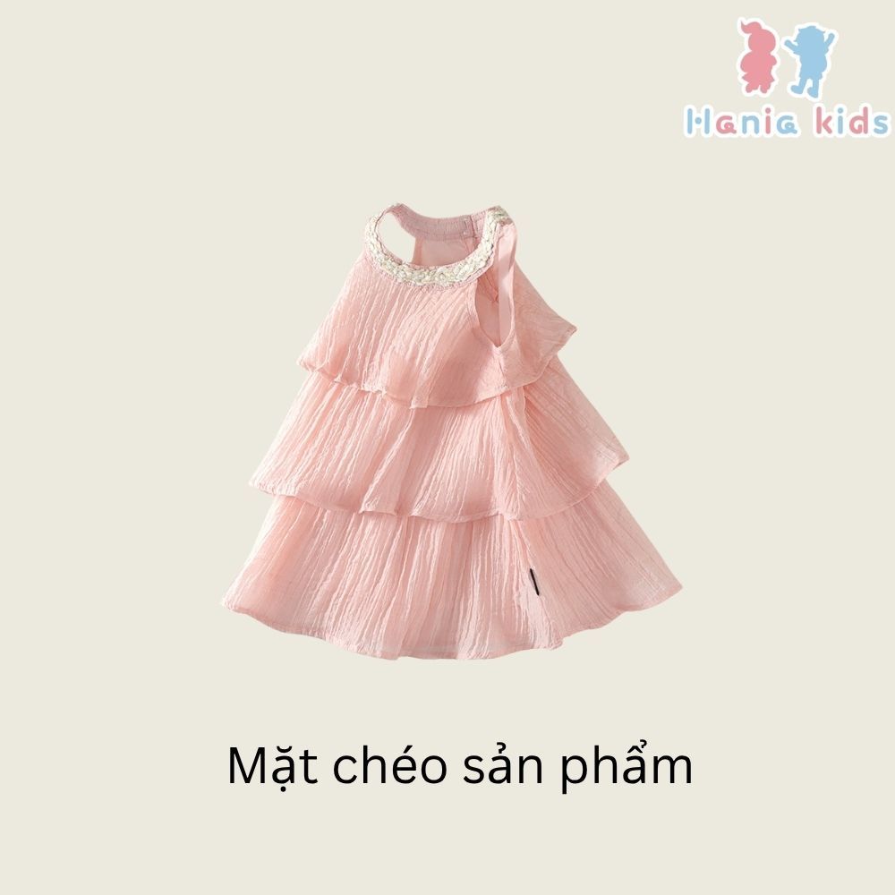 Váy Cho Bé Gái, Váy Thiết Kế Cổ Yếm 3 Tầng Chất Liệu Lụa Mát Mẻ Phong Cách Tiểu Thư