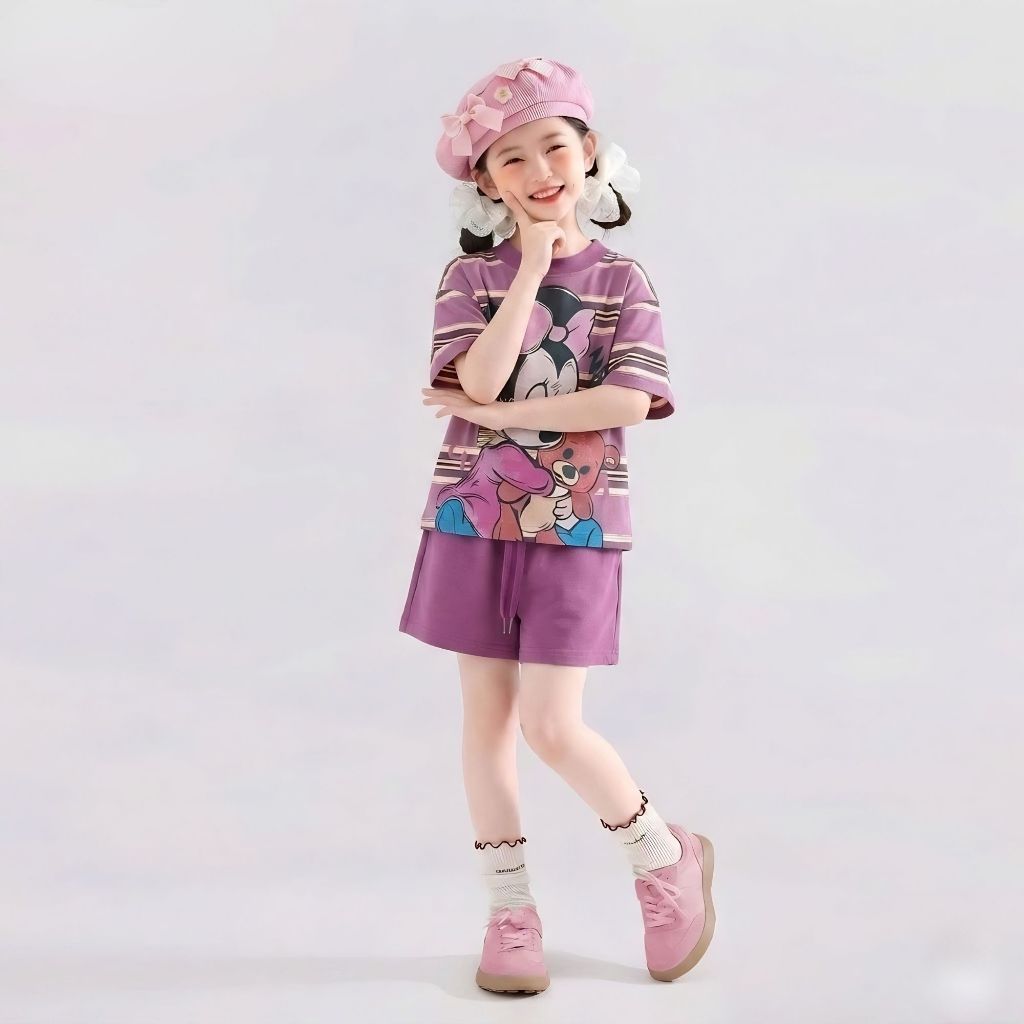 Bộ bé Dâu mùa hè bé gái chất cotton sz 9 - 42 kg 3 màu cho các bé lựa chọn