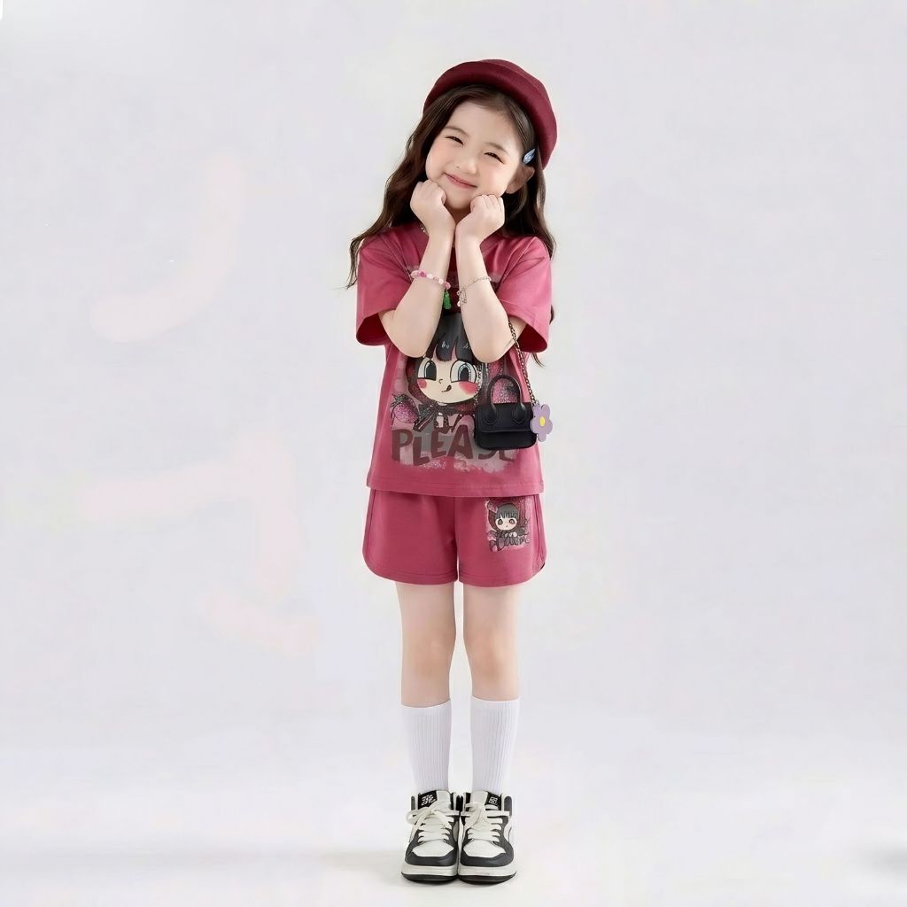 Bộ bé Dâu mùa hè bé gái chất cotton sz 9 - 42 kg 3 màu cho các bé lựa chọn