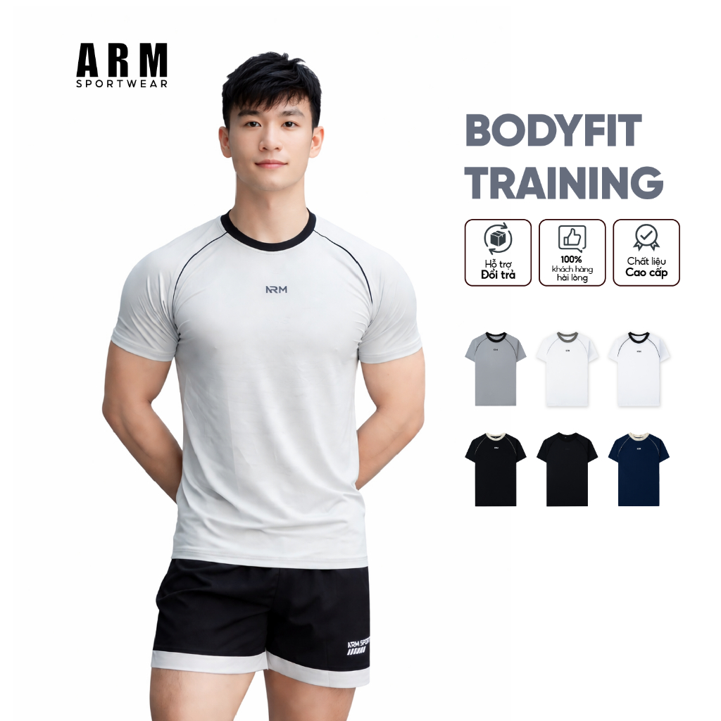 Áo Tập Gym Nam ARM BodyFit Phối Viền,  Áo Thể Thao Nam Chất Liệu Co Giãn, Vận Động Thoáng Mát
