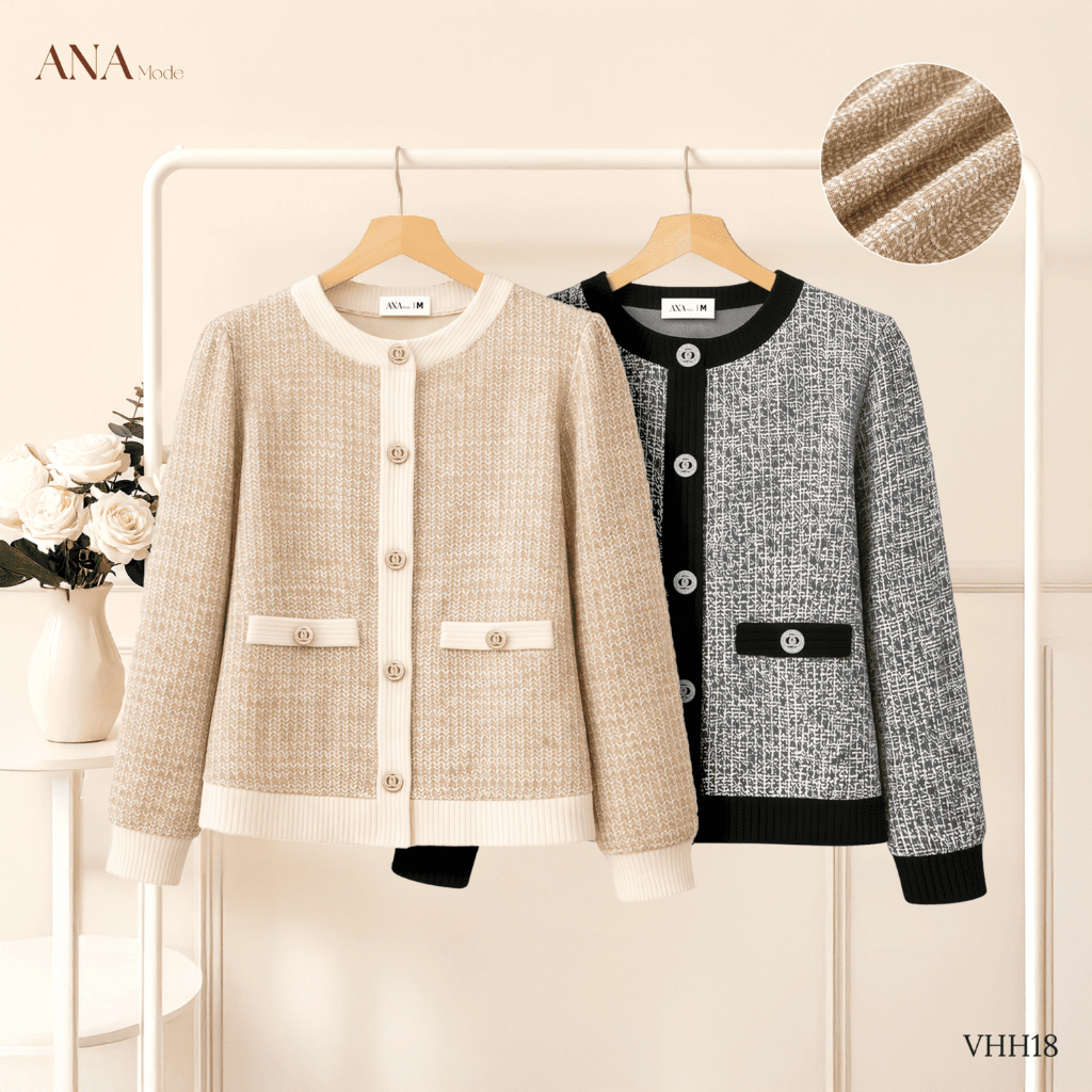 Áo Khoác Sang Trọng Trung Niên ANA Mode Chất Liệu Tweed Thun Cao Cấp Quà Tặng Mẹ AH25VHH18