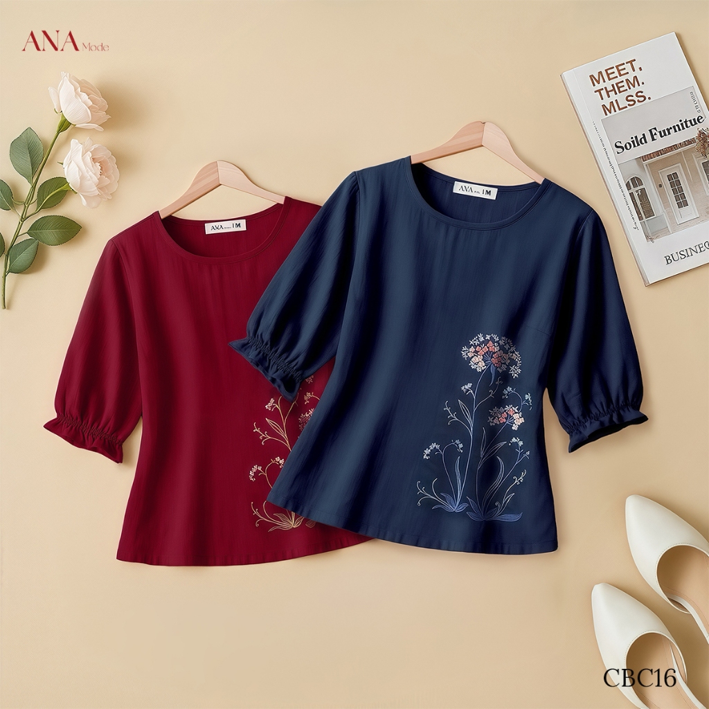 Áo Kiểu Thêu Hoa Trung Niên ANA Mode Chất Liệu Linen Thun Cao Cấp Đi Chơi Quà Tặng Mẹ AK25CBC16