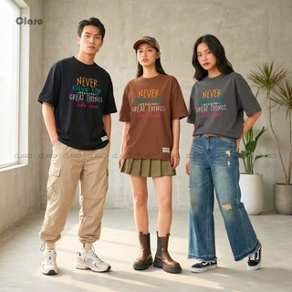 Áo Thun Oversize Nam Nữ Cotton 100% Form Rộng Unisex Áo Phông In Chữ Never Give Up Inspirational
