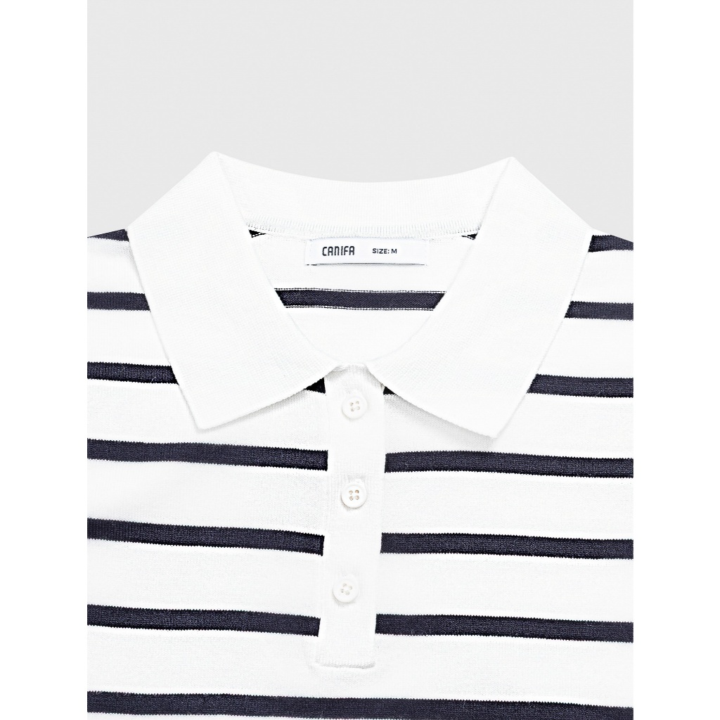 Áo len polo nữ CANIFA cổ bẻ không tay họa tiết kẻ 6TE26S002