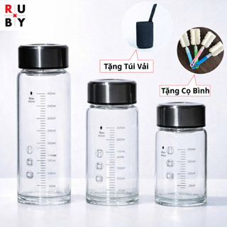 Bình Thủy Tinh Cao Cấp Chia Vạch RUBY, Có Lõi Lọc Trà, Chịu Nhiệt Tốt, Tặng Cọ Rửa , Túi Vải