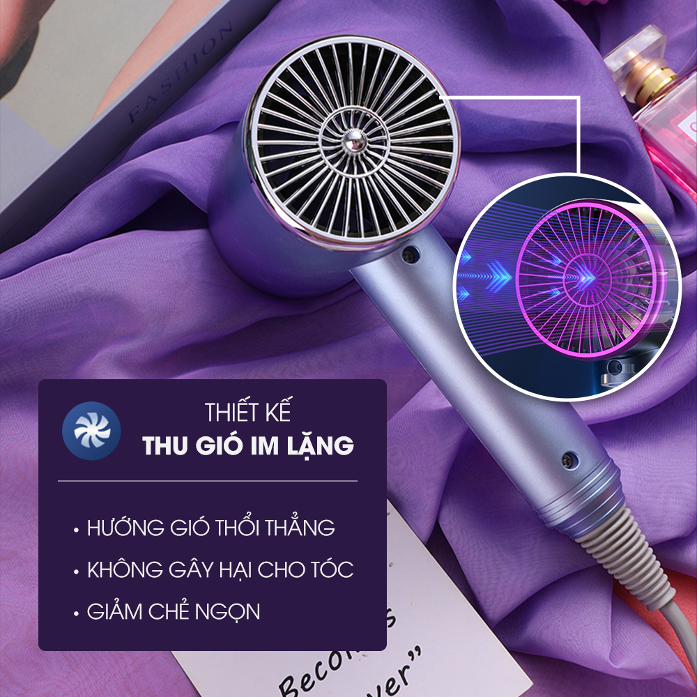 Máy Sấy Tóc Mini CWELL 2 Chiều Nóng Lạnh C02HD Sấy Nhanh - Công Suất 1200W, Ánh Sáng Xanh Bảo Vệ Tóc
