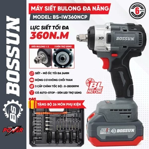 Bộ Máy Siết Bulong BS BOSSUN BS-IW360NCP, Lực Siết 380Nm, Đầu 2trong1 Bắn Vít Mở Ốc - Tặng Phụ Kiện