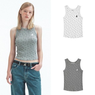 Hàn Quốc thương hiệu nhỏ Rest RR clottyteam Waffle ngắn in đầy đủ thêu I-Shape Vest nữ mùa hè