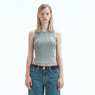 Hàn Quốc thương hiệu nhỏ Rest RR clottyteam Waffle ngắn in đầy đủ thêu I-Shape Vest nữ mùa hè