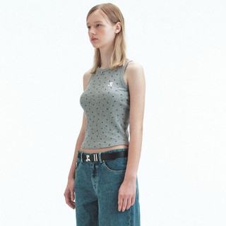 Hàn Quốc thương hiệu nhỏ Rest RR clottyteam Waffle ngắn in đầy đủ thêu I-Shape Vest nữ mùa hè