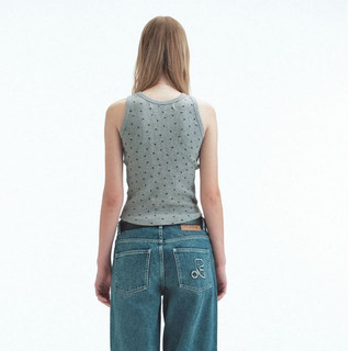 Hàn Quốc thương hiệu nhỏ Rest RR clottyteam Waffle ngắn in đầy đủ thêu I-Shape Vest nữ mùa hè