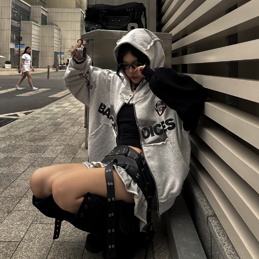 Bad Choices | Áo Hoodie Zip ERROR nỉ chân cua thêu logo phối tay form boxy