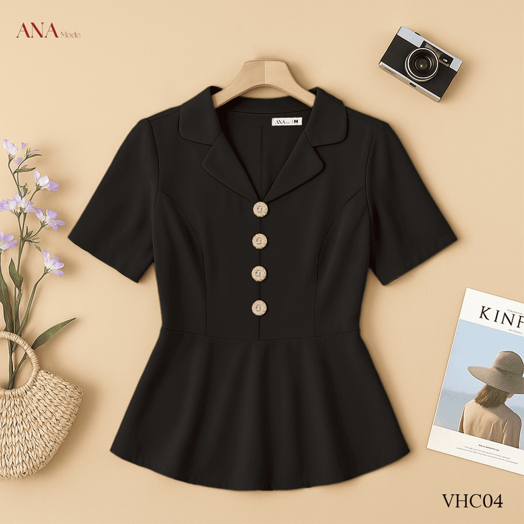 Áo Kiểu Công Sở Nữ ANA Mode Chất Liệu Cotton Lạnh Đứng Form Đi Làm Quà Tặng Mẹ AK25VHC04