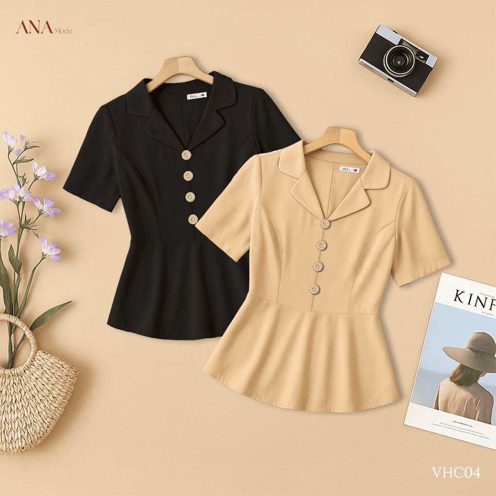 Áo Kiểu Công Sở Nữ ANA Mode Chất Liệu Cotton Lạnh Đứng Form Đi Làm Quà Tặng Mẹ AK25VHC04