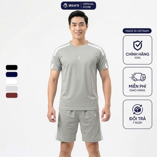 Bộ Quần Áo Nam WINFIT MotionLine Cổ Tròn Cộc Tay Phối Kẻ Viền Tay, Đồ Thể Thao Nam Form Dáng Basic WBN002
