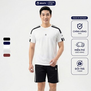 Bộ Quần Áo Nam WINFIT MotionLine Cổ Tròn Cộc Tay Phối Kẻ Viền Tay, Đồ Thể Thao Nam Form Dáng Basic WBN002