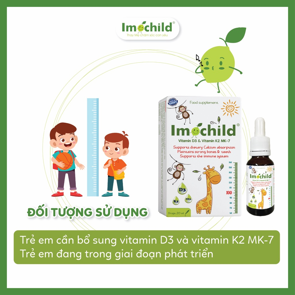 [✨MẸ DÙNG BÉ KHỎE] Vitamin D3 K2 Imochild 20ml Giúp Bé Phát Triển Chiều Cao Khỏe Mạnh Chuẩn Châu Âu