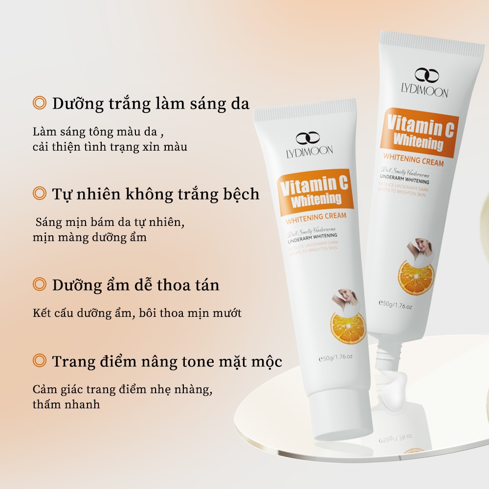 Kem dưỡng trắng da Vitamin C LYDIMOON 50g Làm mờ thâm vùng kín, nách, bẹn, mông, khớp Loại bỏ hắc tố dưỡng trắng
