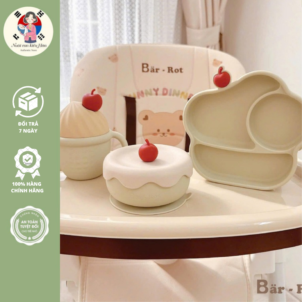 Khay ăn dặm Barrot  chất liệu silicone Cupcake cao cấp an toàn có đế hít cho bé tập ăn dặm.