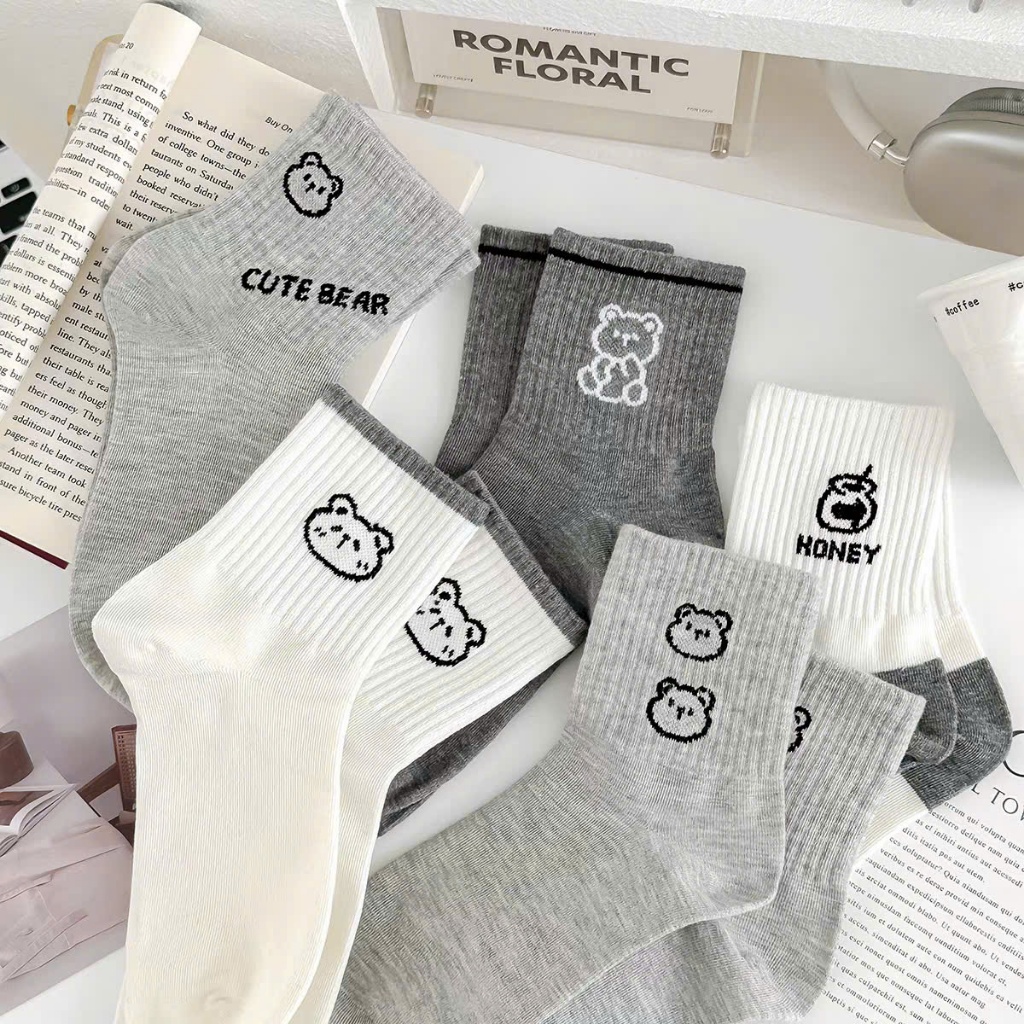 Tất vớ nam nữ cổ cao họa tiết gấu dễ thương, chất liệu mềm mại thoáng khí - Ekiu Perseper