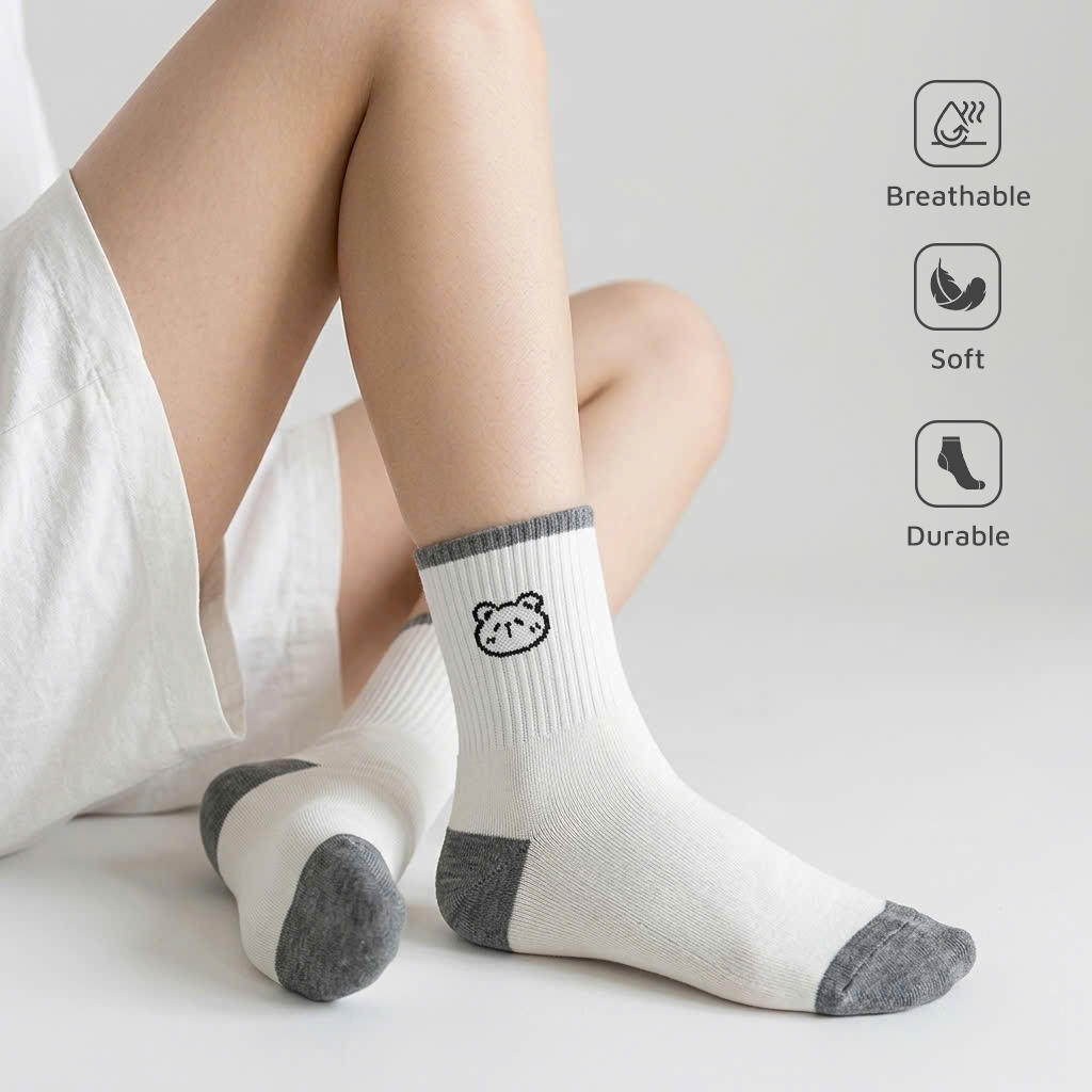 Tất vớ nam nữ cổ cao họa tiết gấu dễ thương, chất liệu mềm mại thoáng khí - Ekiu Perseper