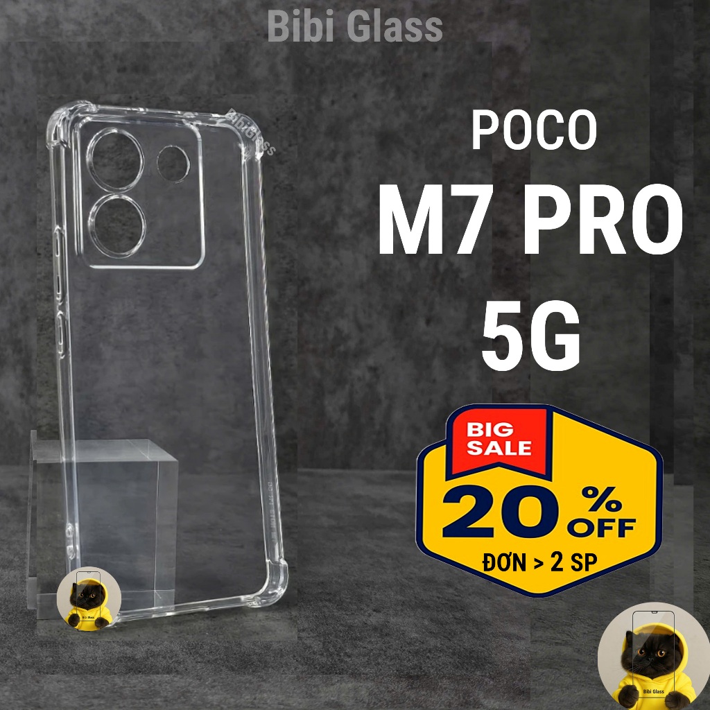 Ốp lưng Poco M7 Pro 5G dẻo trong suốt silicon bảo vệ camera điện thoại toàn diện Vỏ bao đt sharkcase